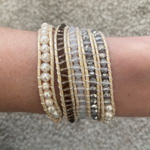 Victoria Emerson Neutral Pearl Dorado on Natural Five Wrap Bracelet